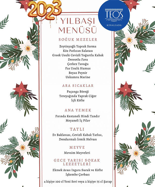 Teos Kınalıada Beach & Restaurant Yılbaşı Programı 2023